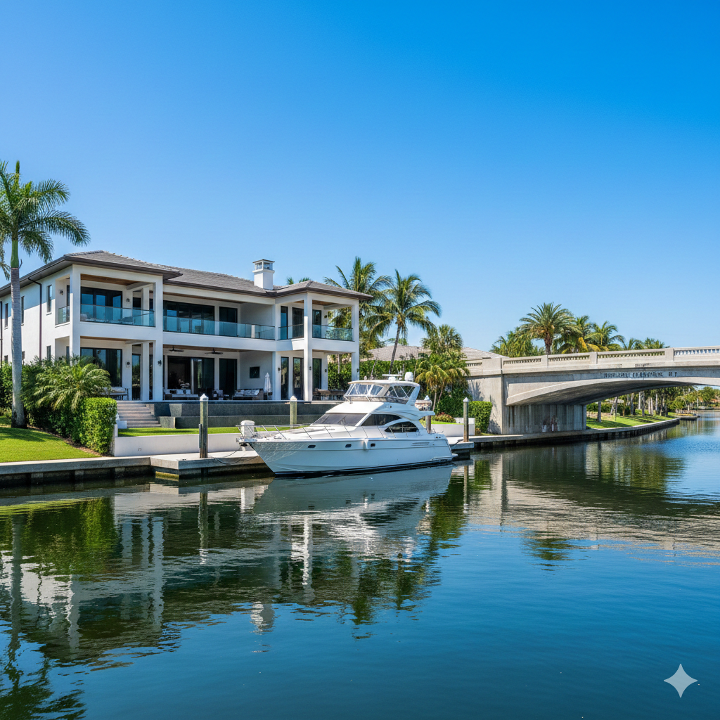 Is Appraised Value Higher than Market Value?
A luxury Naples waterfront property with a boat dock, illustrating the appraisal complexities of Gulf access and bridge clearance.