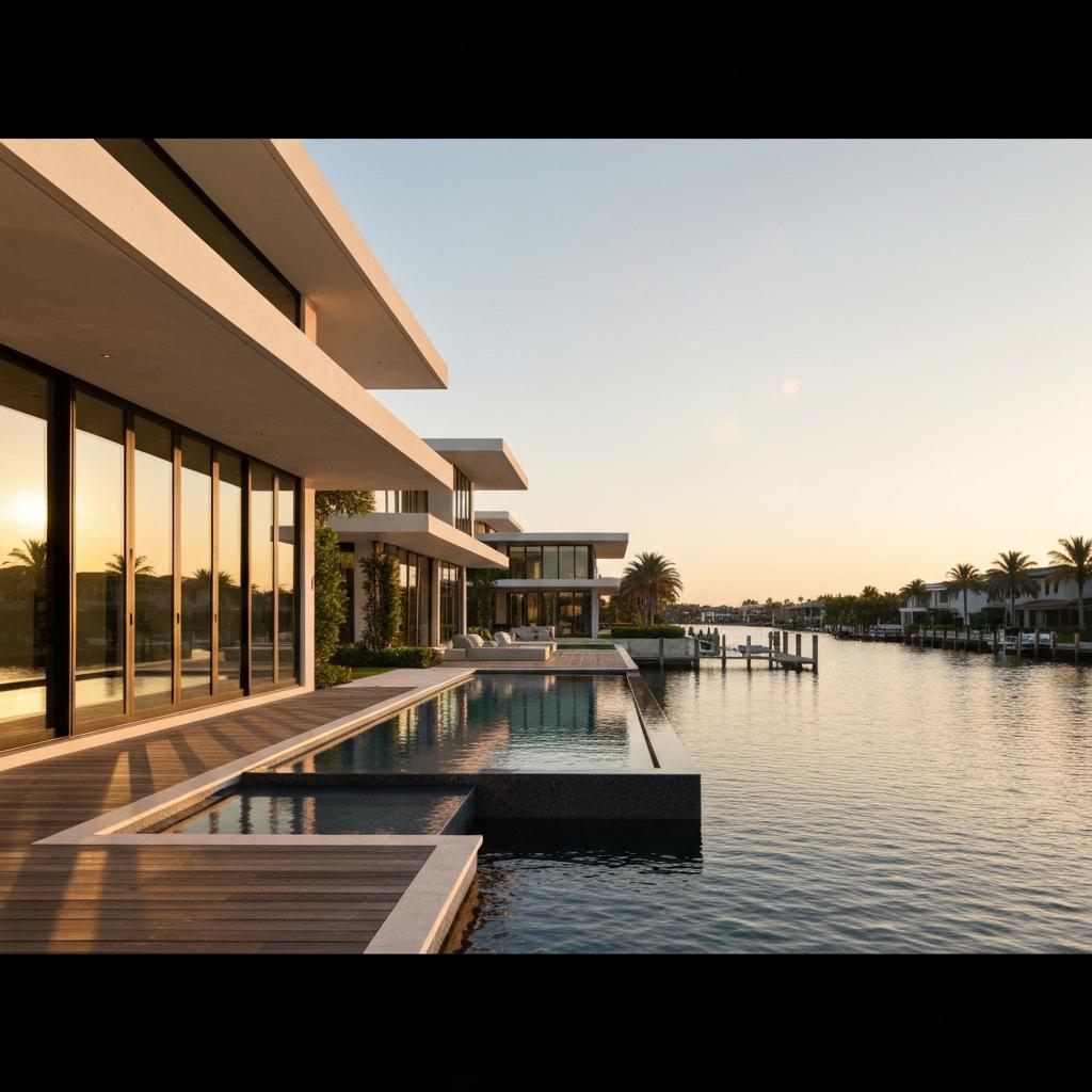 How Do Days on Market Vary Across Different Price Tiers in Naples. Sun-drenched luxury waterfront home at sunset, illustrating how days on market vary for high-end Naples, Florida real estate properties.