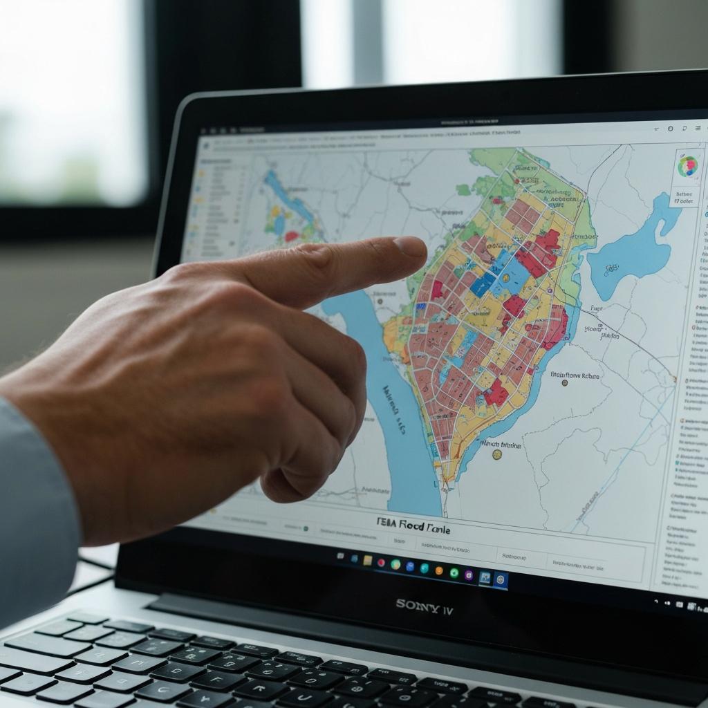 How To Negotiate for the Best Deal on a House in Naples FL in 2026 Close-up of a real estate expert's hand pointing to a FEMA flood map on a laptop screen to negotiate the best house deal in Naples, FL.
